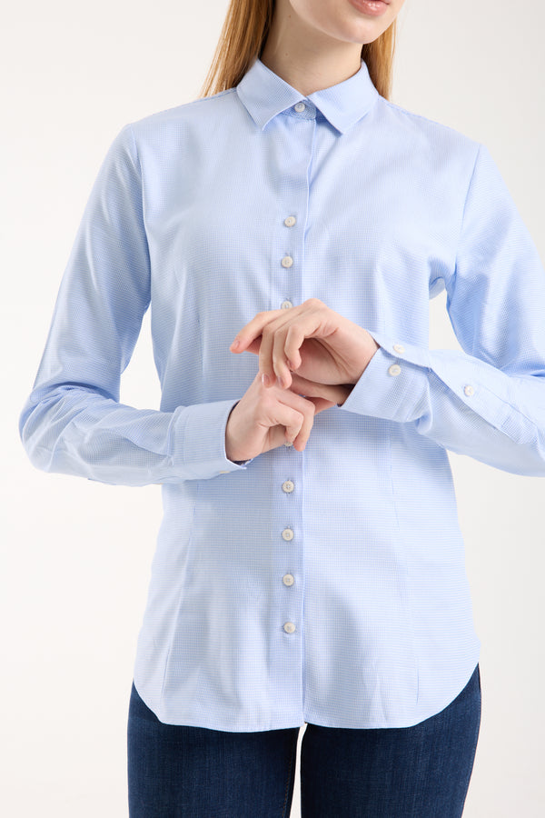 Beatrice Sport Damen Hemd Jacquard Weiss Hellblau
