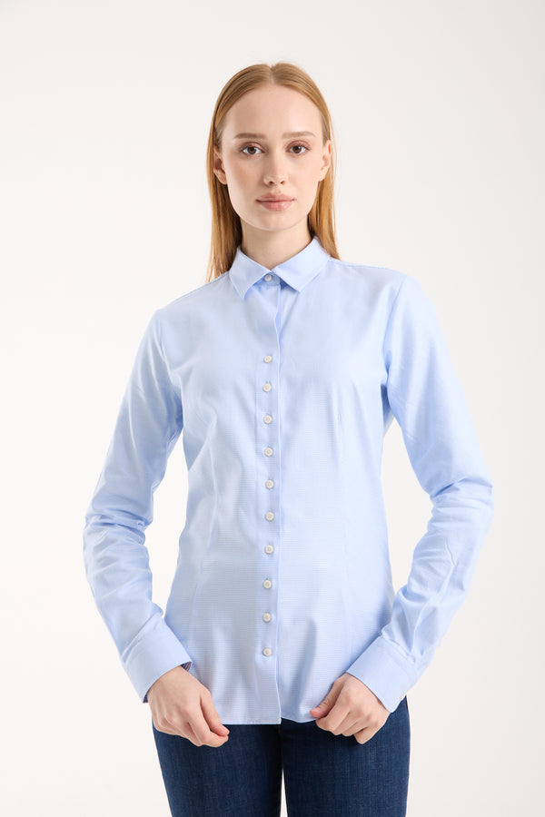 Beatrice Sport Damen Hemd Jacquard Weiss Hellblau