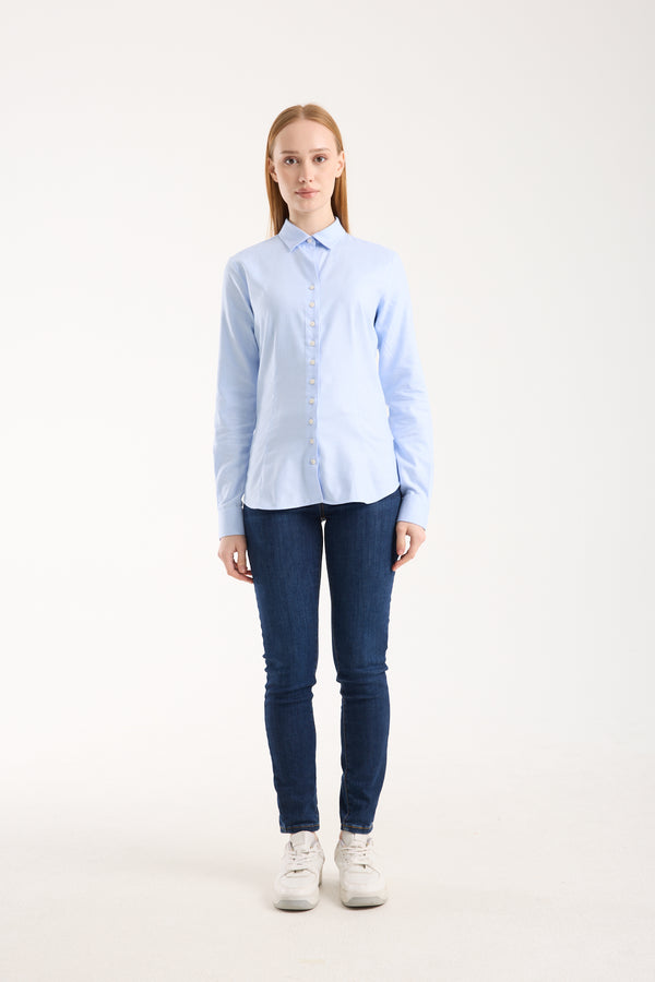 Beatrice Sport Damen Hemd Jacquard Weiss Hellblau