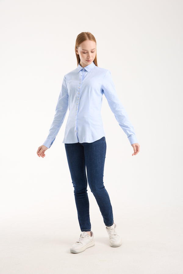 Beatrice Sport Damen Hemd Jacquard Weiss Hellblau