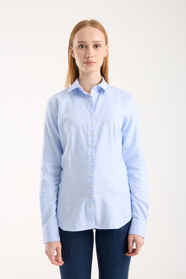 Beatrice Sport Damen Hemd Jacquard Weiss Hellblau