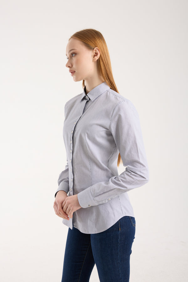 Chemise Femme Beatrice Sport Popelin Blanc Bleu