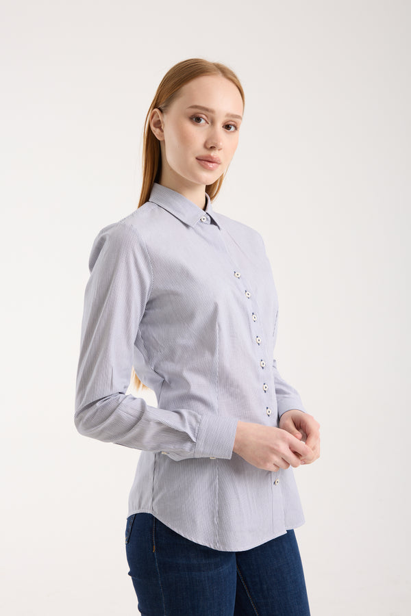 Chemise Femme Beatrice Sport Popelin Blanc Bleu