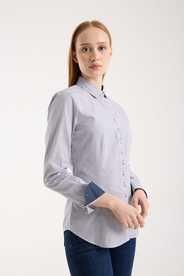 Chemise Femme Beatrice Sport Popelin Blanc Bleu