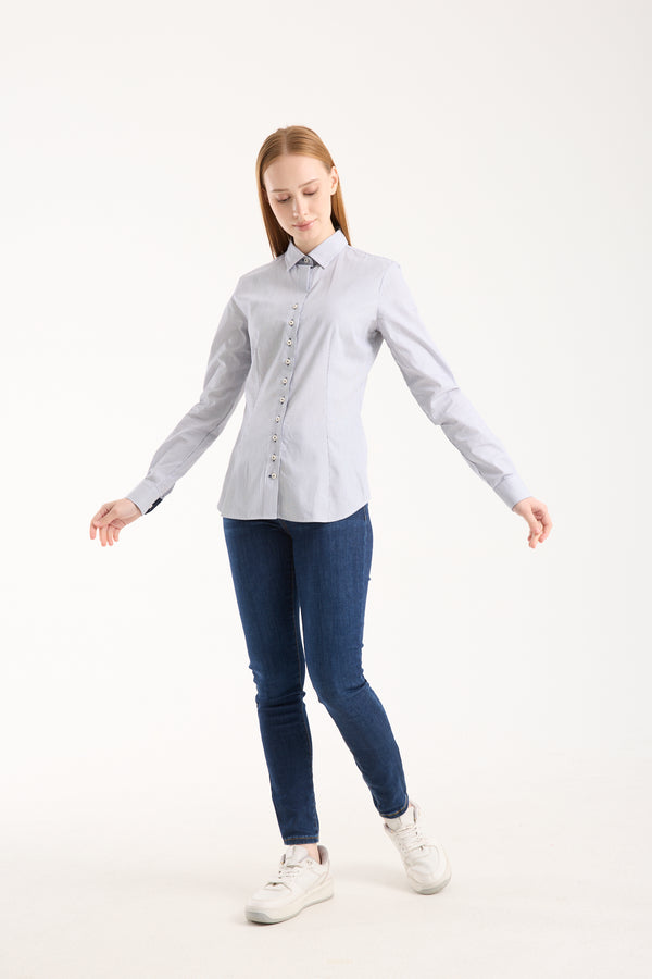 Chemise Femme Beatrice Sport Popelin Blanc Bleu