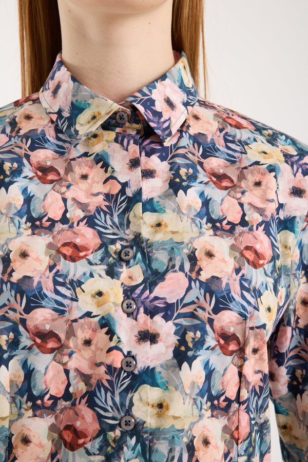 Beatrice Sport Damen Hemd Poplin Stretch Blau Rosa