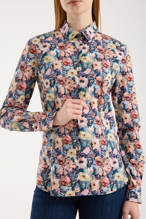 Beatrice Sport Damen Hemd Poplin Stretch Blau Rosa