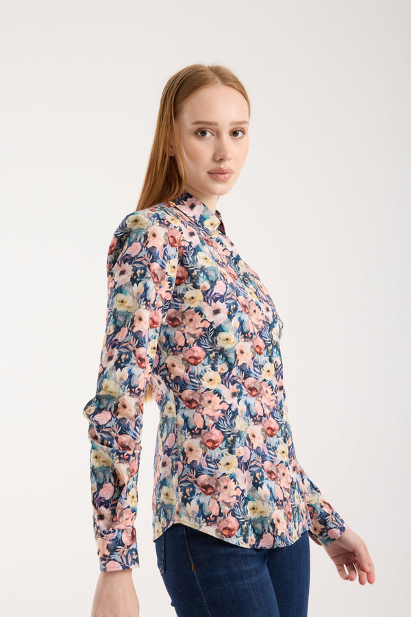 Beatrice Sport Damen Hemd Poplin Stretch Blau Rosa