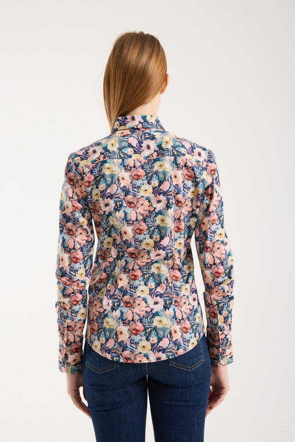 Beatrice Sport Damen Hemd Poplin Stretch Blau Rosa