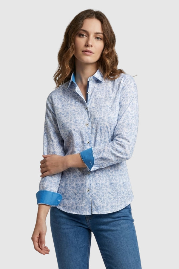 Camicia Donna Sport Popelin Bianco Celeste