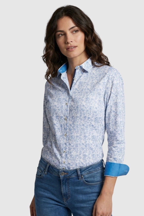 Camicia Donna Sport Popelin Bianco Celeste