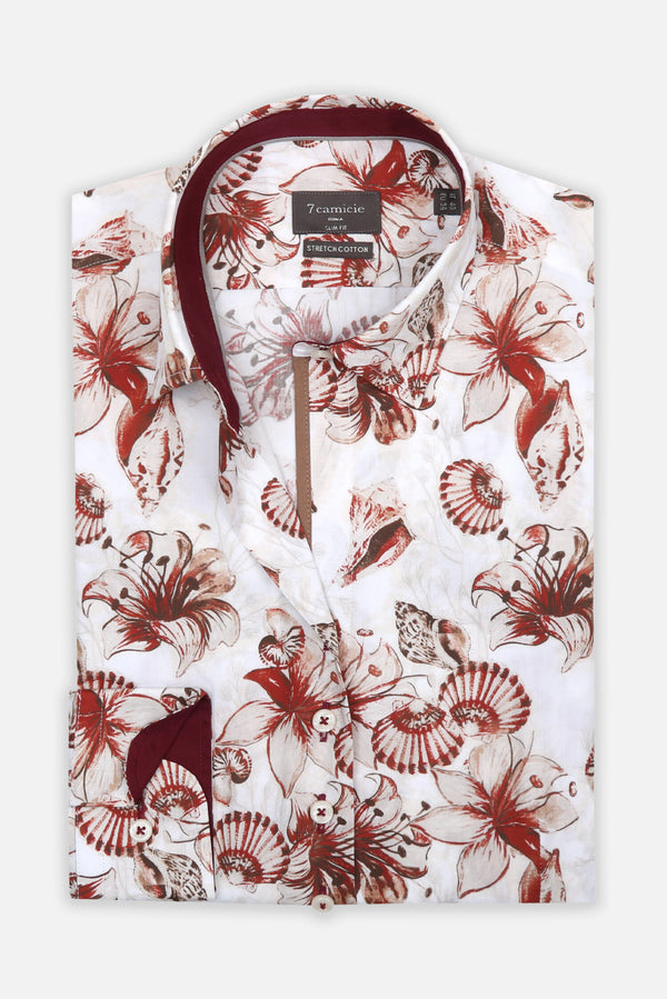 Camicia Donna Sport Popelin Stretch Bianco Rosso