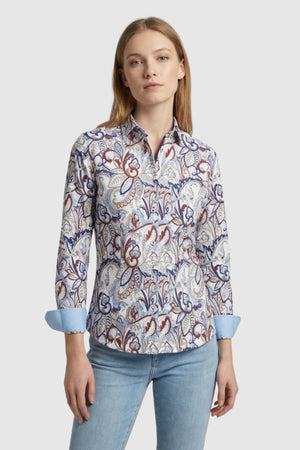 Camisa Mujer Sport Popelin Stretch Blanco Azul