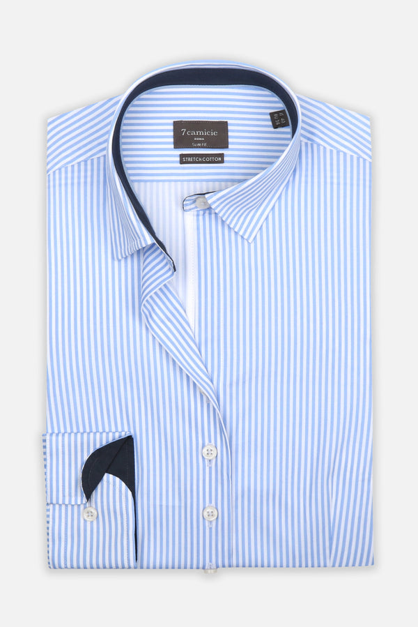 Chemise Femme Sport Popelin Stretch Blanc Bleu