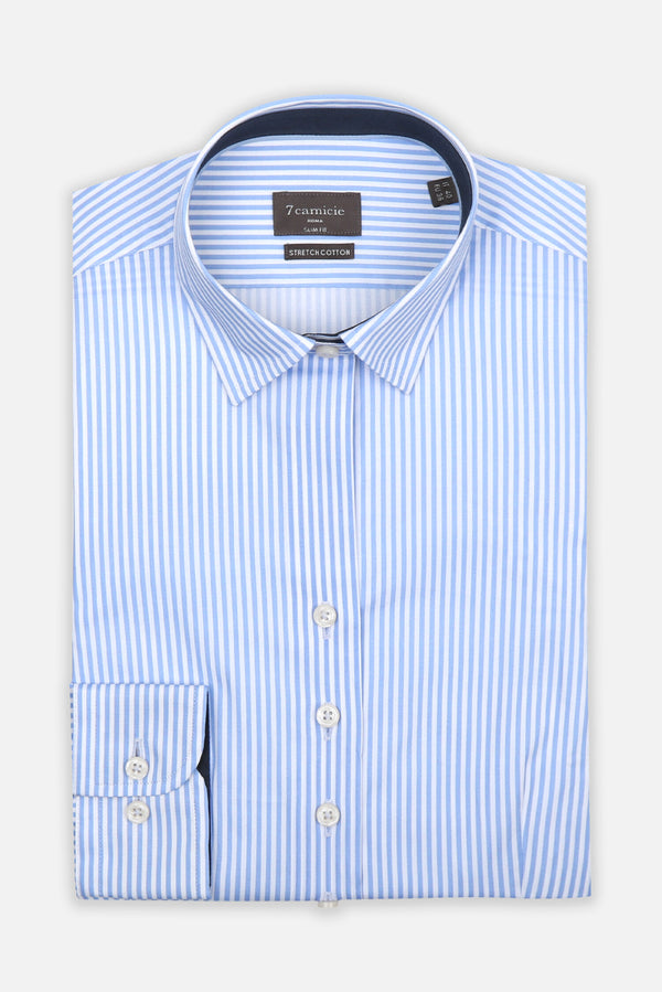 Chemise Femme Sport Popelin Stretch Blanc Bleu