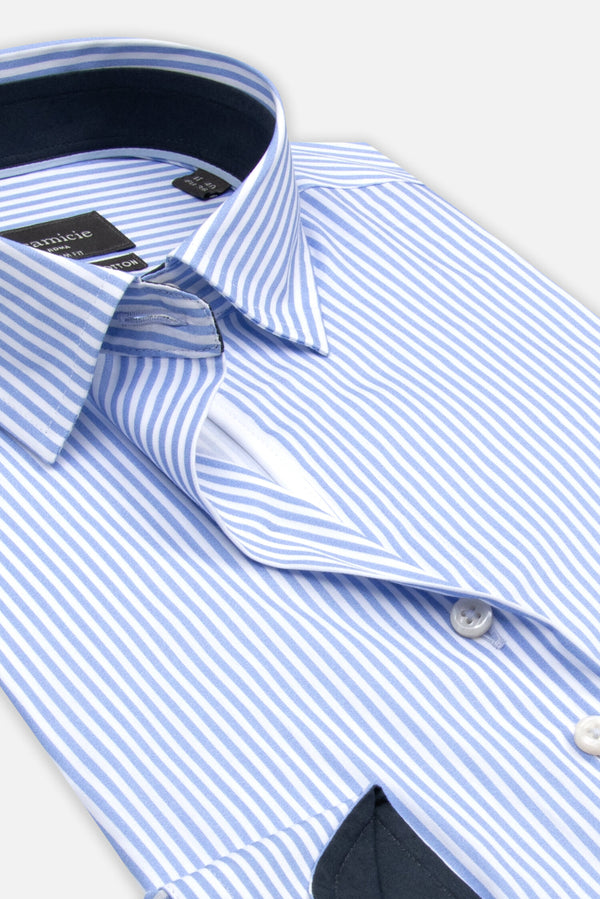 Chemise Femme Sport Popelin Stretch Blanc Bleu