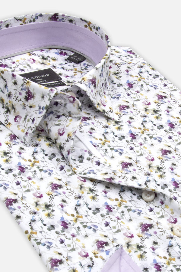 Sport Damen Hemd Poplin Stretch Weiss Violett