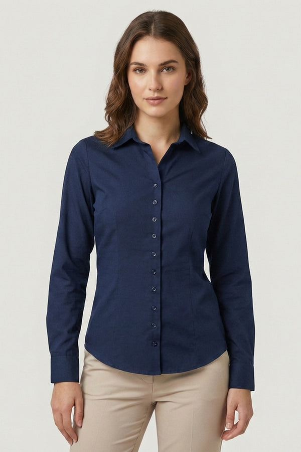 Camisa Mujer Linda Essential Popelin Stretch Azul