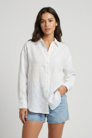 Damen Overshirt Leinen Weiss