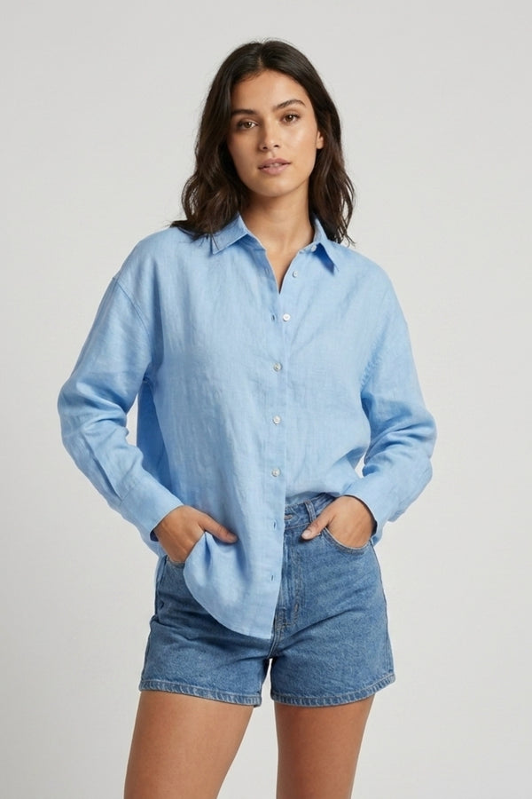 Damen Overshirt Leinen Hellblau