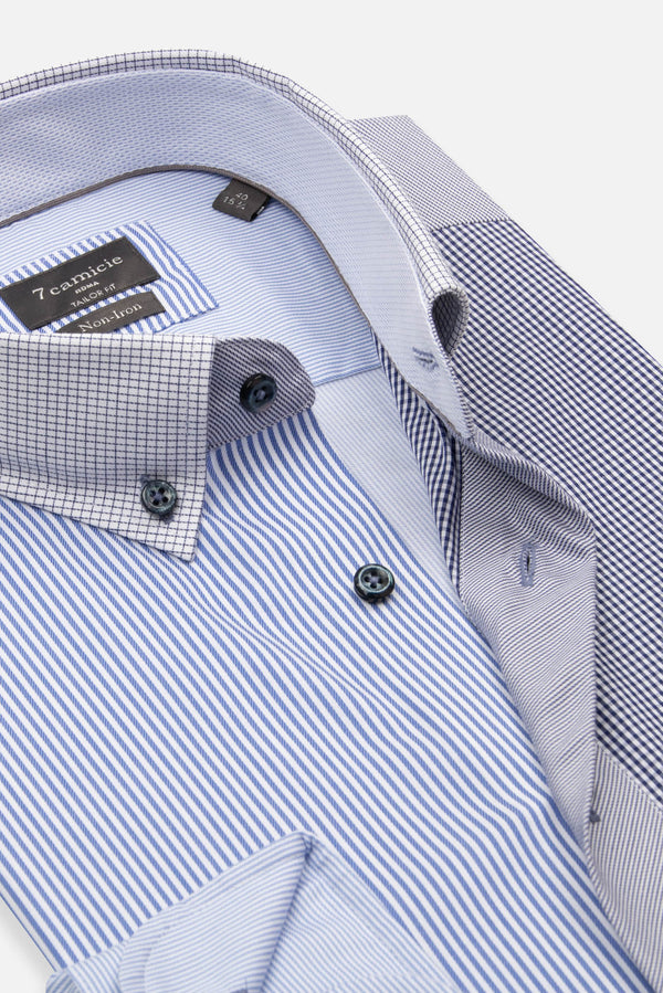 Camicia Uomo Popelin Bianco Celeste No Stiro