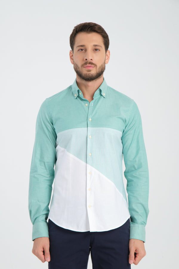 Camicia Uomo Sport Popelin Stretch Verde