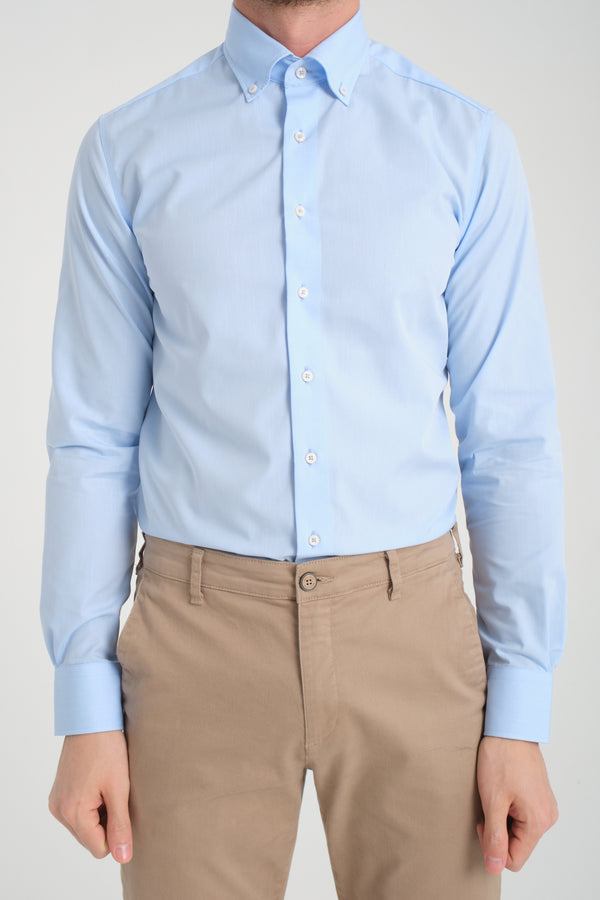 Camicia Uomo Cesare Essential Popelin Celeste No Stiro