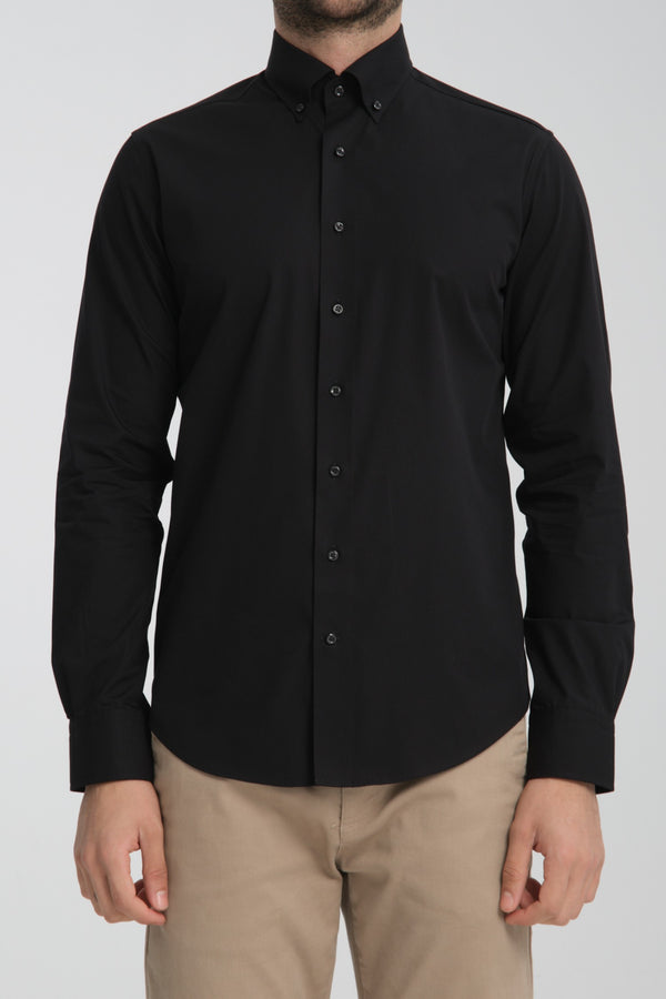 Camicia Uomo Cesare Essential Popelin Nero No Stiro