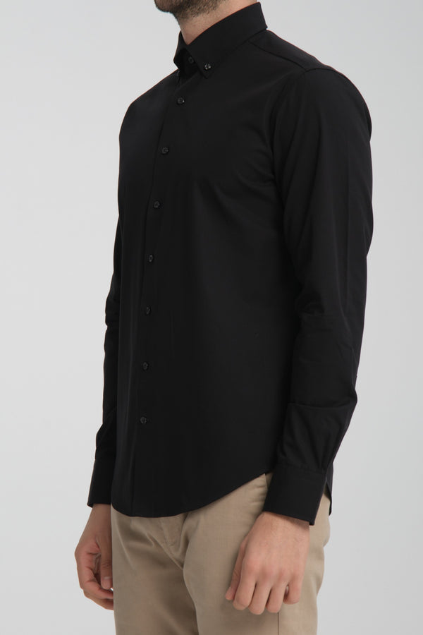 Camicia Uomo Cesare Essential Popelin Nero No Stiro