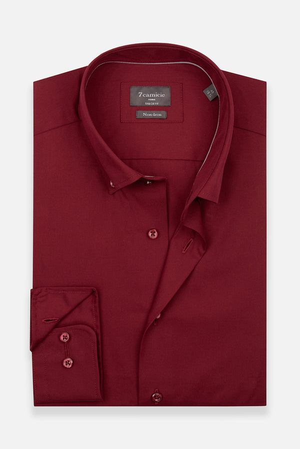 Camicia Uomo Cesare Essential Popelin Rosso Scuro No Stiro