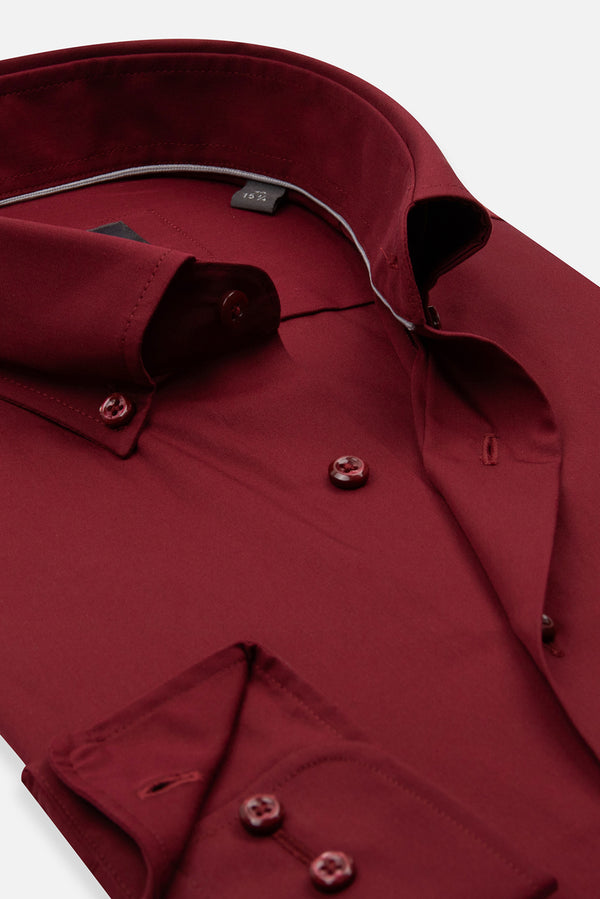 Camicia Uomo Cesare Essential Popelin Rosso Scuro No Stiro