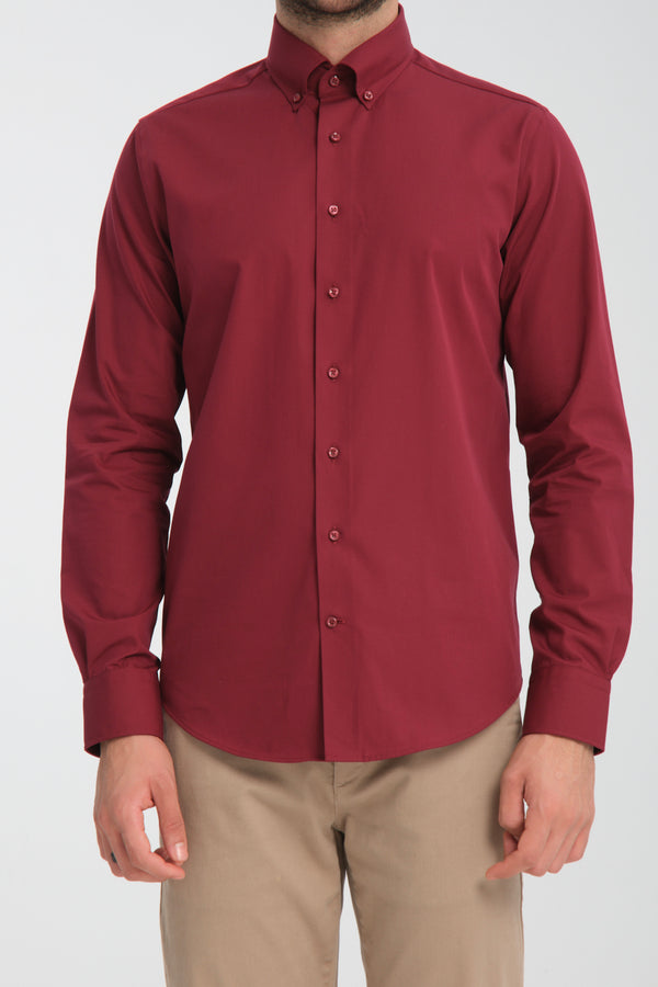 Camicia Uomo Cesare Essential Popelin Rosso Scuro No Stiro