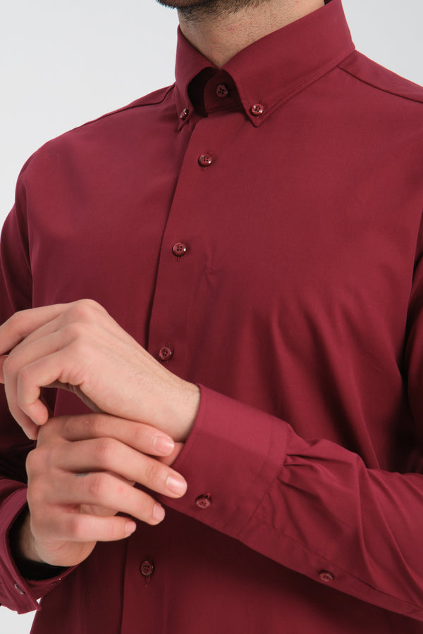 Camicia Uomo Cesare Essential Popelin Rosso Scuro No Stiro