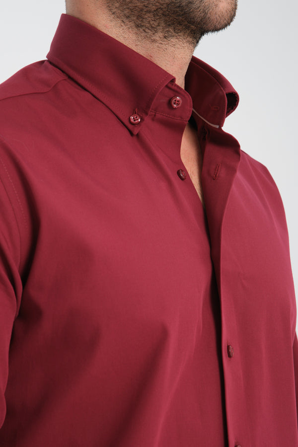 Camicia Uomo Cesare Essential Popelin Rosso Scuro No Stiro