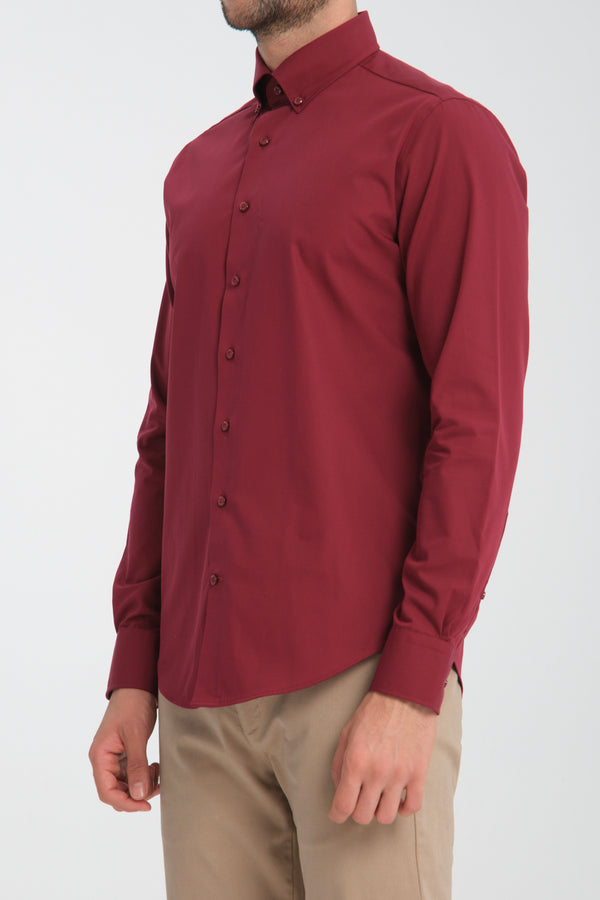 Camicia Uomo Cesare Essential Popelin Rosso Scuro No Stiro