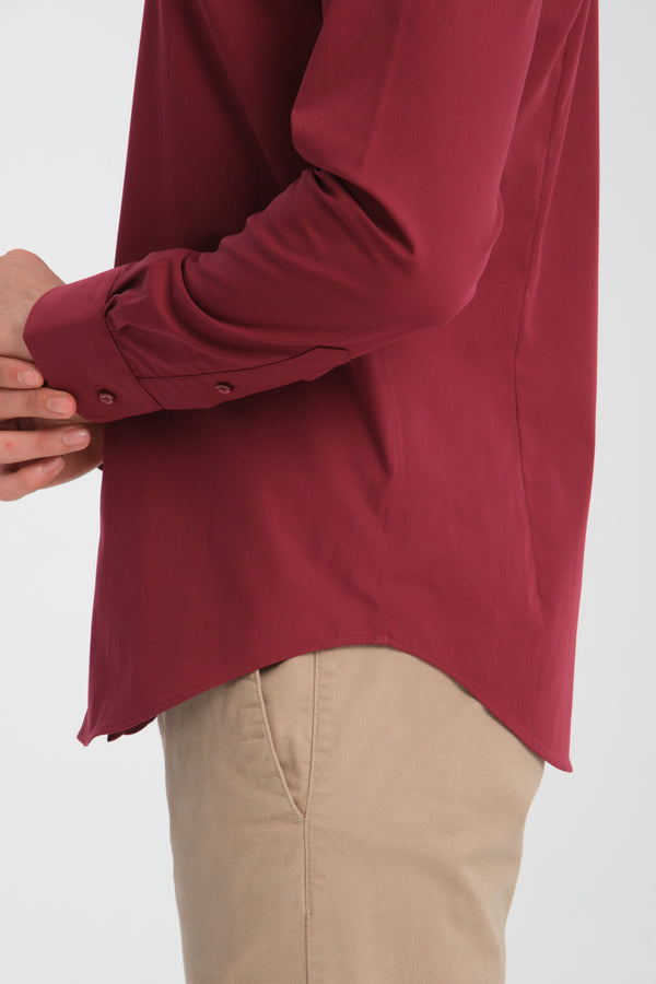 Camicia Uomo Cesare Essential Popelin Rosso Scuro No Stiro