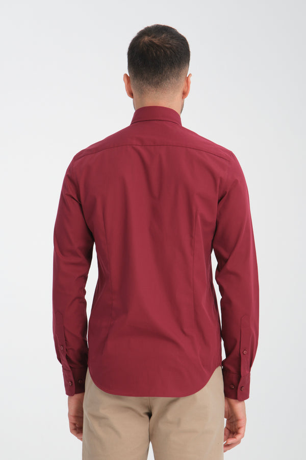 Camicia Uomo Cesare Essential Popelin Rosso Scuro No Stiro