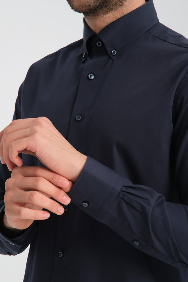 Camisa Hombre Cesare Essential Popelin Azul Sin plancha