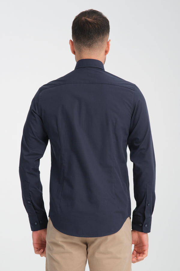 Camisa Hombre Cesare Essential Popelin Azul Sin plancha