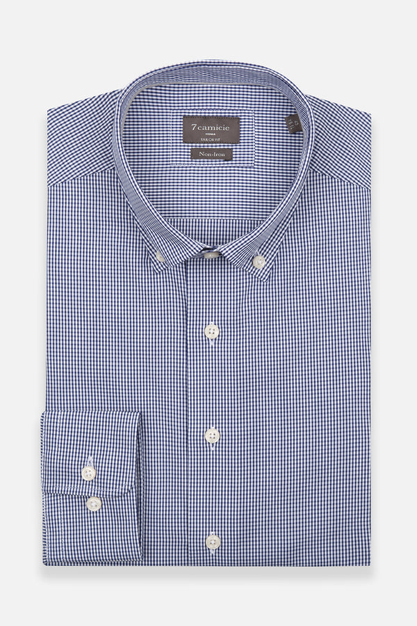 Camicia Uomo Cesare Essential Popelin Blu Bianco No Stiro