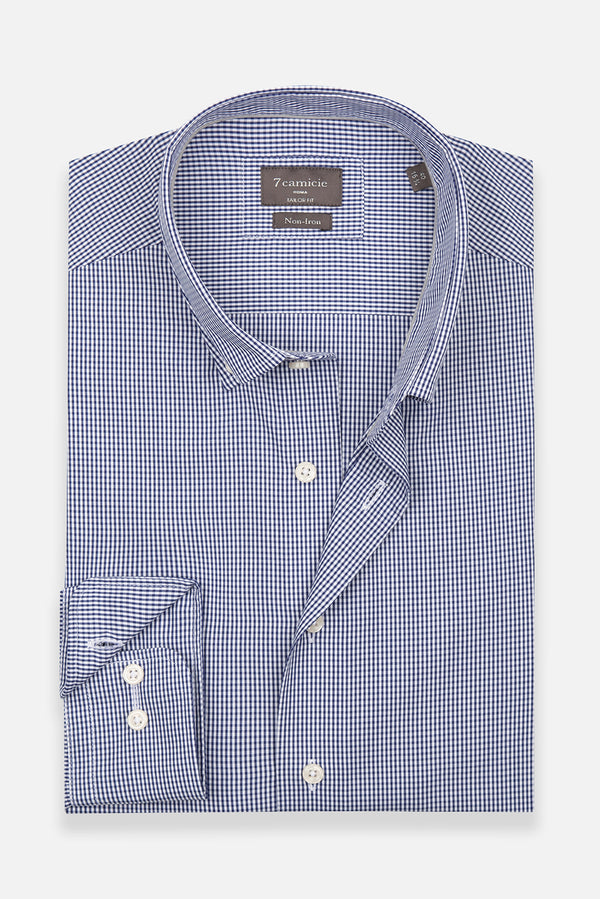 Camicia Uomo Cesare Essential Popelin Blu Bianco No Stiro