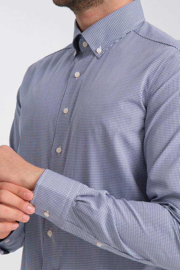 Camicia Uomo Cesare Essential Popelin Blu Bianco No Stiro