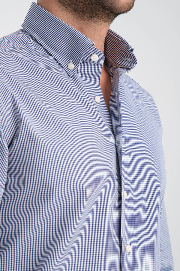 Camicia Uomo Cesare Essential Popelin Blu Bianco No Stiro