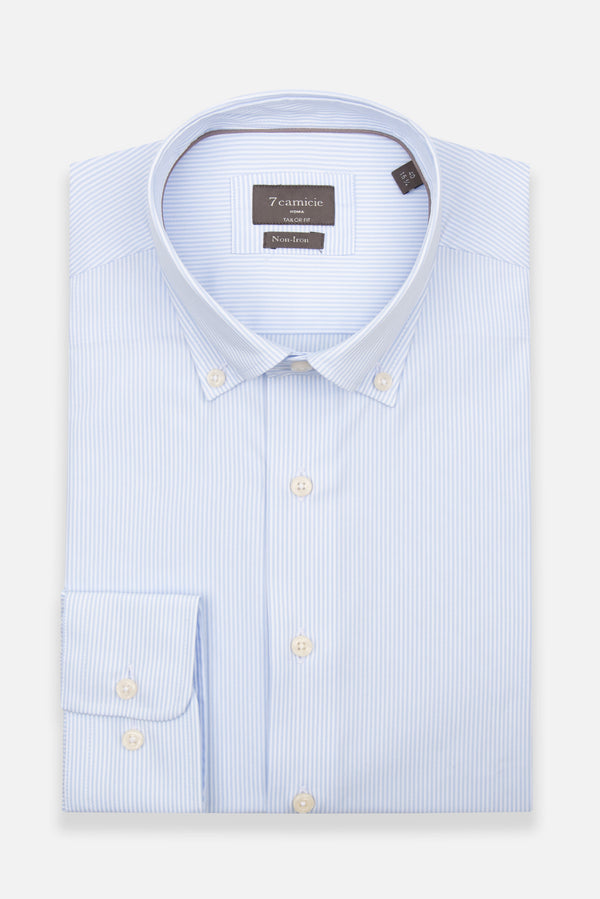 Camicia Uomo Cesare Essential Popelin Celeste Bianco No Stiro