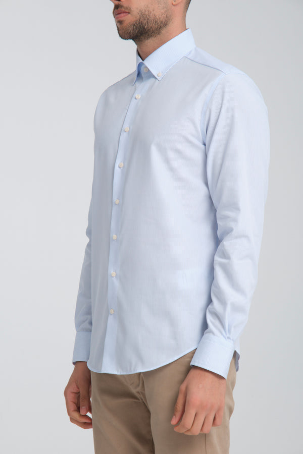 Camicia Uomo Cesare Essential Popelin Celeste Bianco No Stiro