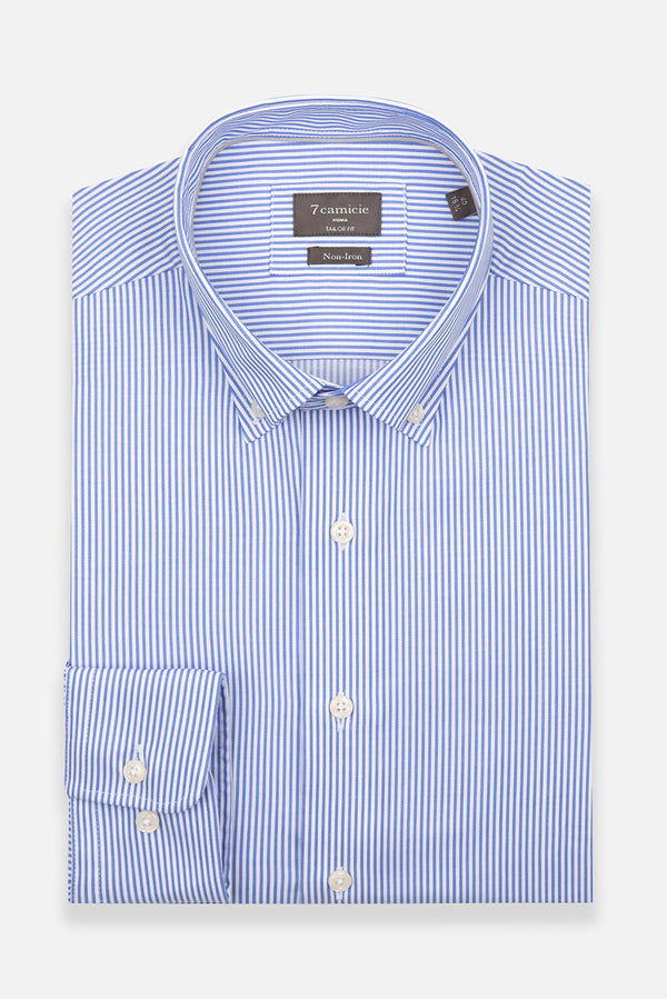 Camicia Uomo Cesare Essential Twill Blu Bianco No Stiro