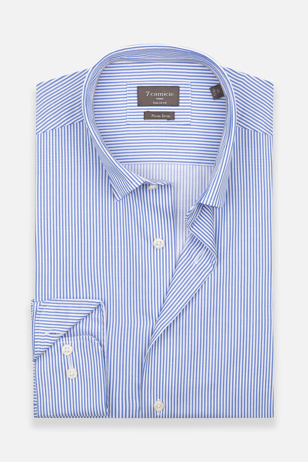 Camicia Uomo Cesare Essential Twill Blu Bianco No Stiro