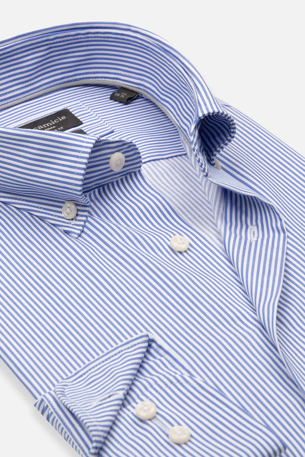 Camicia Uomo Cesare Essential Twill Blu Bianco No Stiro