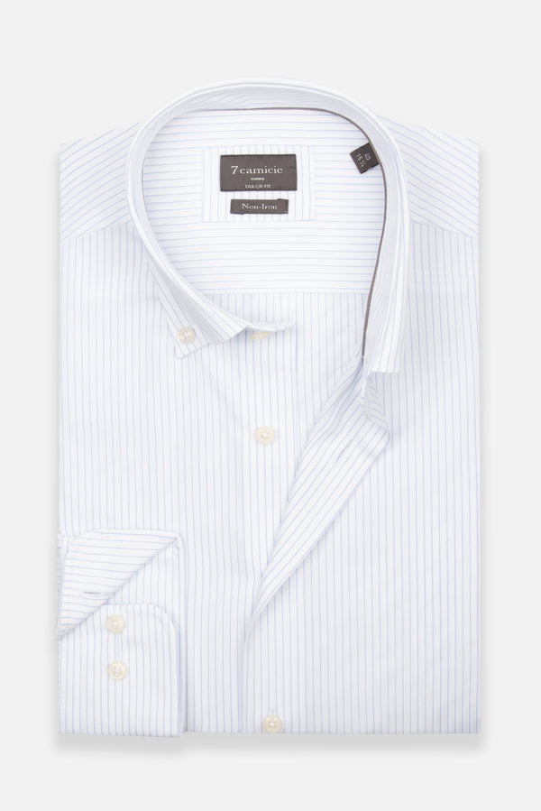 Camicia Uomo Cesare Essential Twill Bianco Blu No Stiro