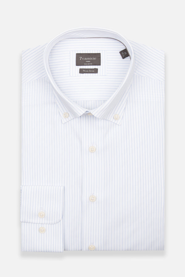 Camisa Hombre Cesare Essential Twill Blanco Azul Sin plancha